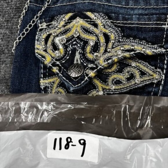 Cello Low Rise Boot Cut Jeans Embroidered Embellished Juniors 9 Y2K Distressed - Picture 16 of 16